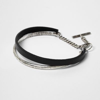 Black and silver tone cuff bracelet